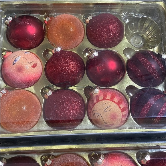 Vintage 1999 Modern Simplicity Glass Ornaments Faces Red Orange Glitter - Picture 3 of 5